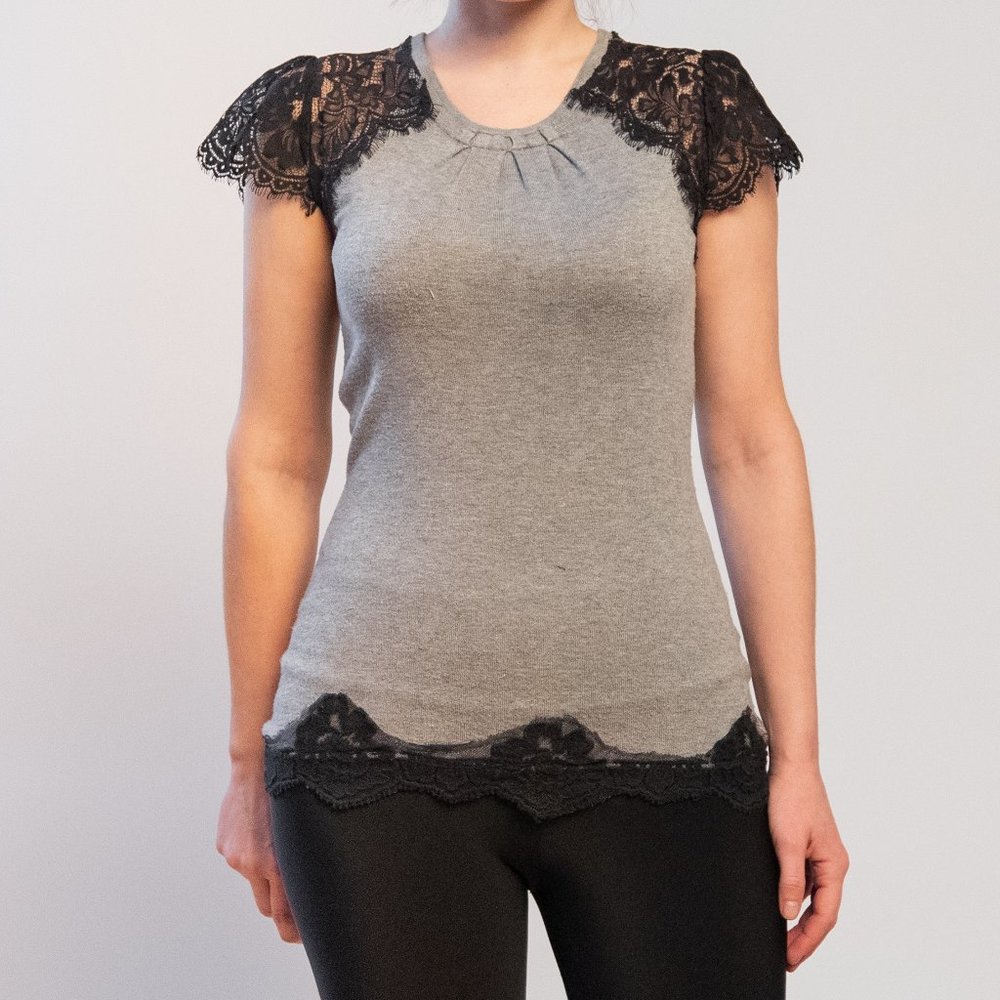 Grey and Black Lace Top